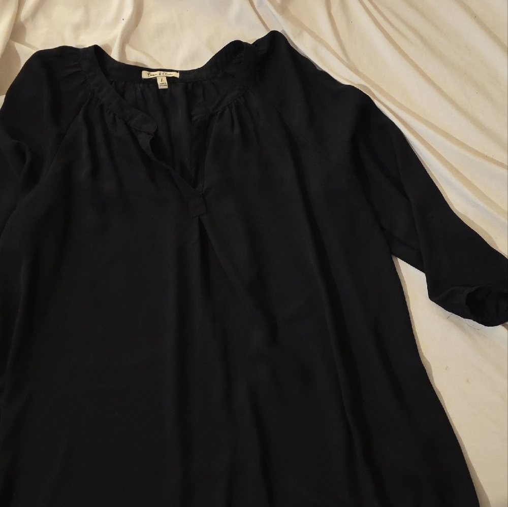 Elegant Black 3/4 Sleeve Relaxed Blouse